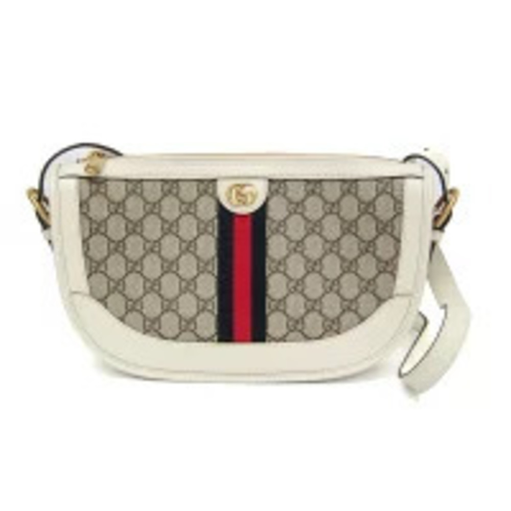 Gucci Ophidia Leather GG Supreme Shoulder Bag Beige White